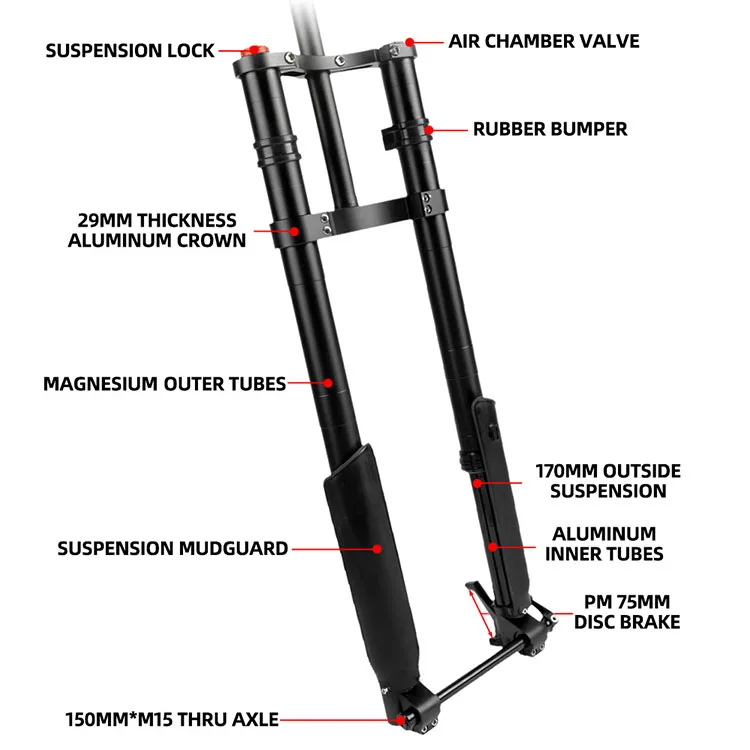 26*5.0 inch Snow Beach Bicycle Front Fork Fat Bike Suspension Air Fork Bike Downhill Double Crown Shock Fork