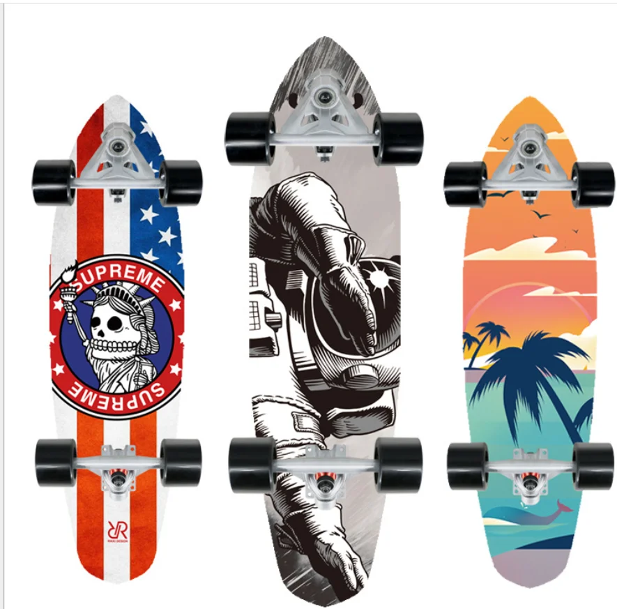 Trendy and trendy hot-selling maple travel brush street steering board, four-wheeled land surfing skateboard fish board