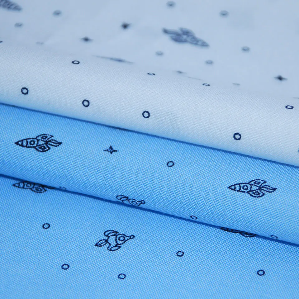 Wholesale high quality yarn dyed indigo chambray CVC 45% polyester 55% cotton print oxford fabric for men shirting