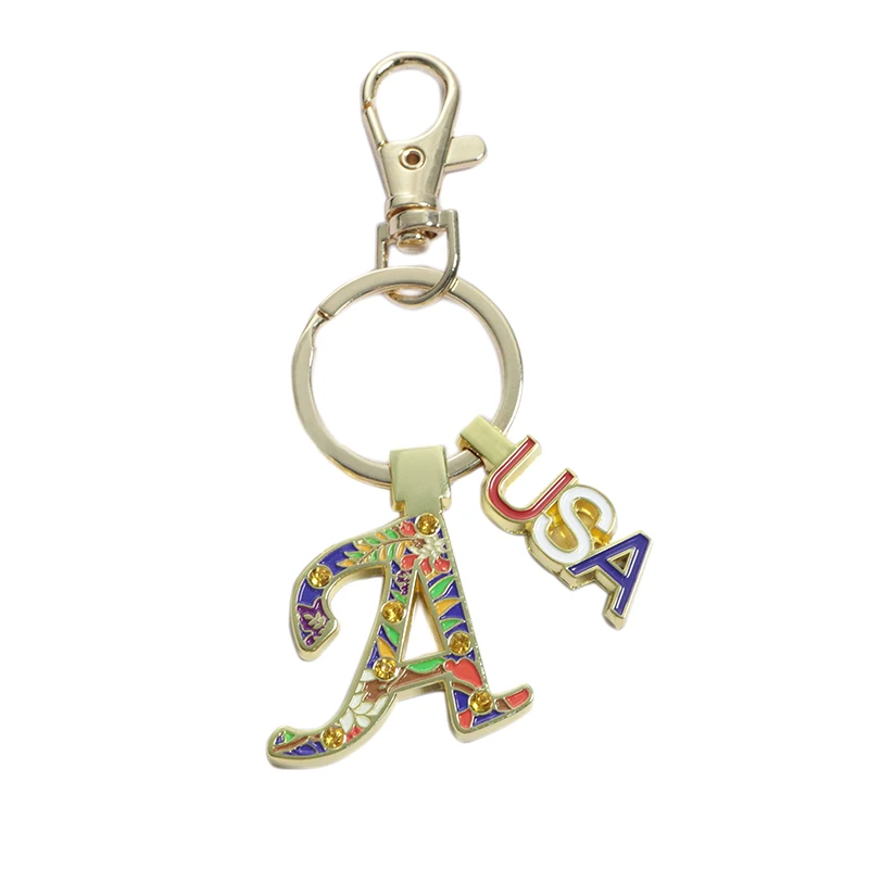 Custom Logo 3d A-z Alphabet Letter Keychains Colorful Personalized Metal Keyring Initial Key Holder Letter Custom Zinc Alloy
