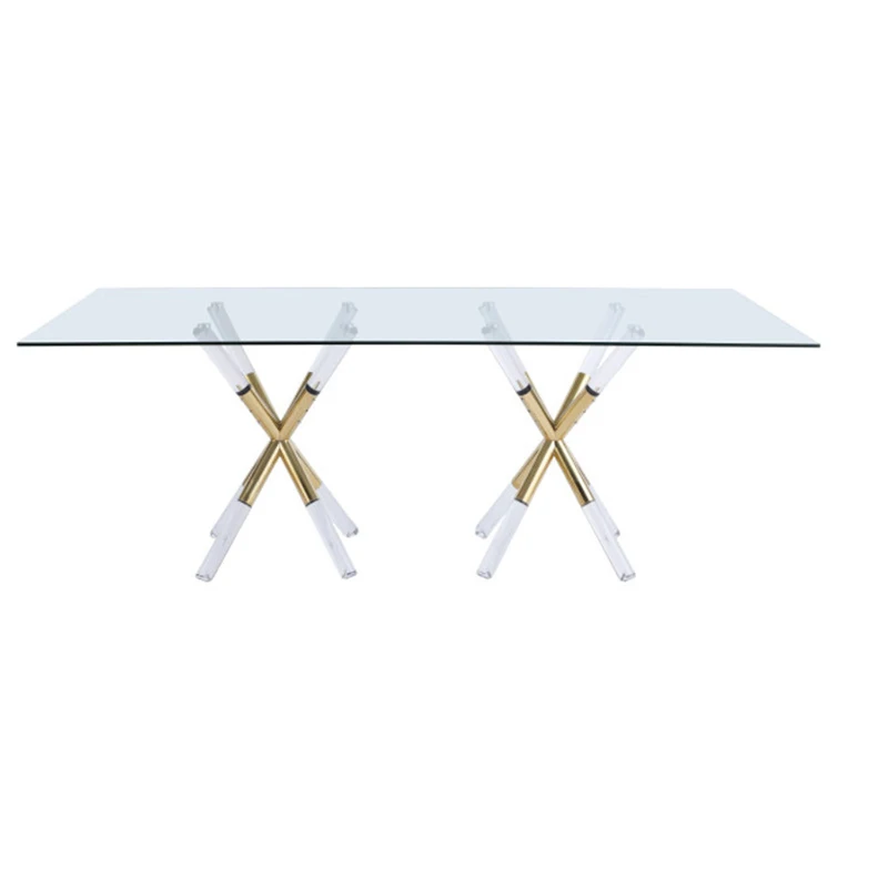 Luxury furniture dining room contemporary stainless steel base minimalist restaurant rectangular 8 seater acrylic dining table