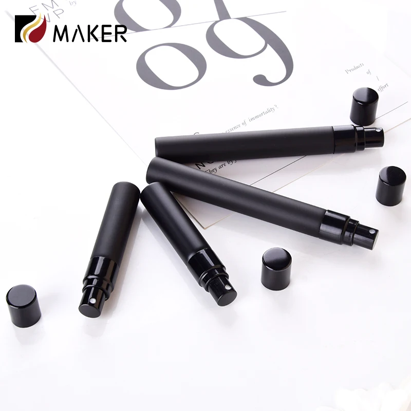 Portable 5ml 10ml matte black mini parfum atomizer empty fine mist travel small glass sample perfume dispenser bottle with pump