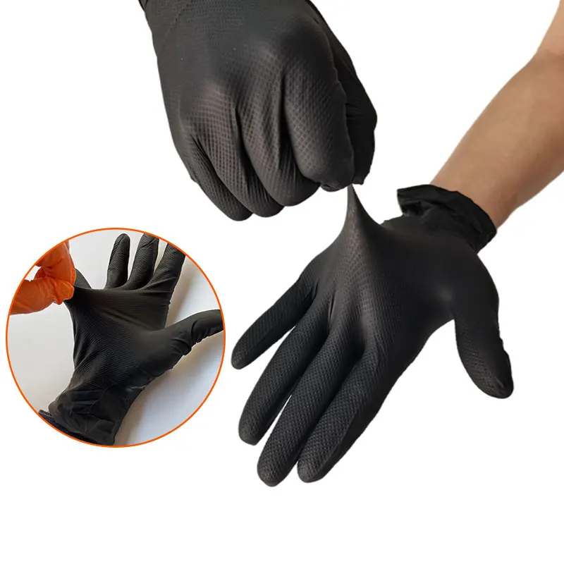 Biodegradable Safe 5 6mil 8mil Black Pure China Diamond Pattern Waterproof Comfortable Car Repair Thickened Gloves