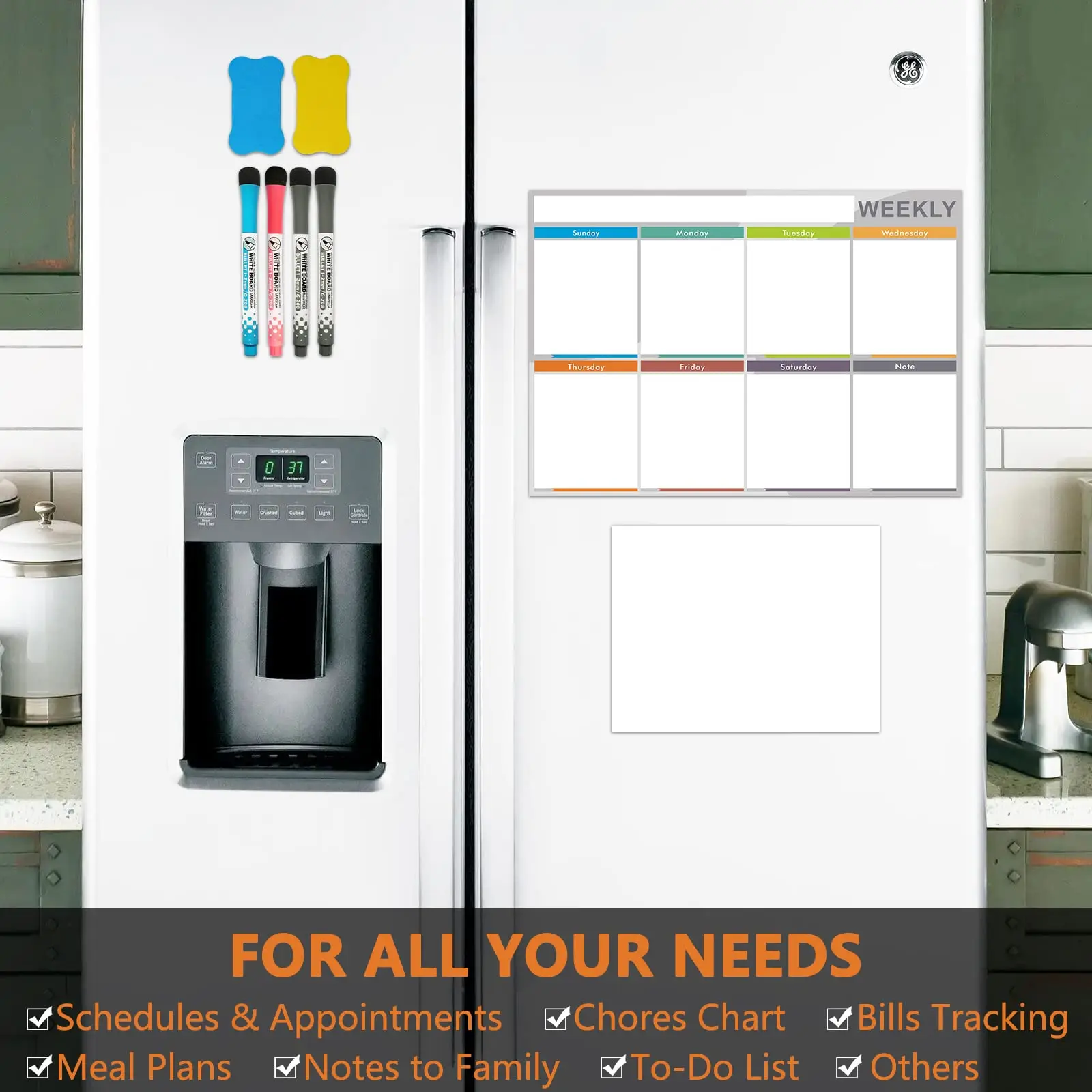 Customized Reusable Dry Erase Monthly Calendar and Weekly Meal Planner Message Board Sheet Magnetic Whiteboard for Fridge