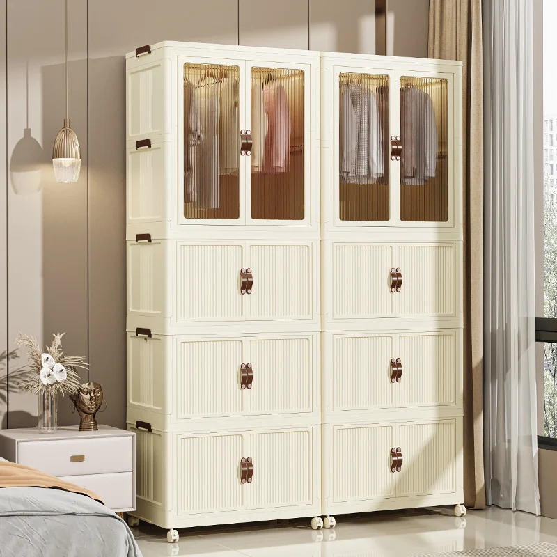 Foldable container with Lids and Doors Stackable Plastic Storage Cabinet Folding Box Closet Organizer Collapsible Bins