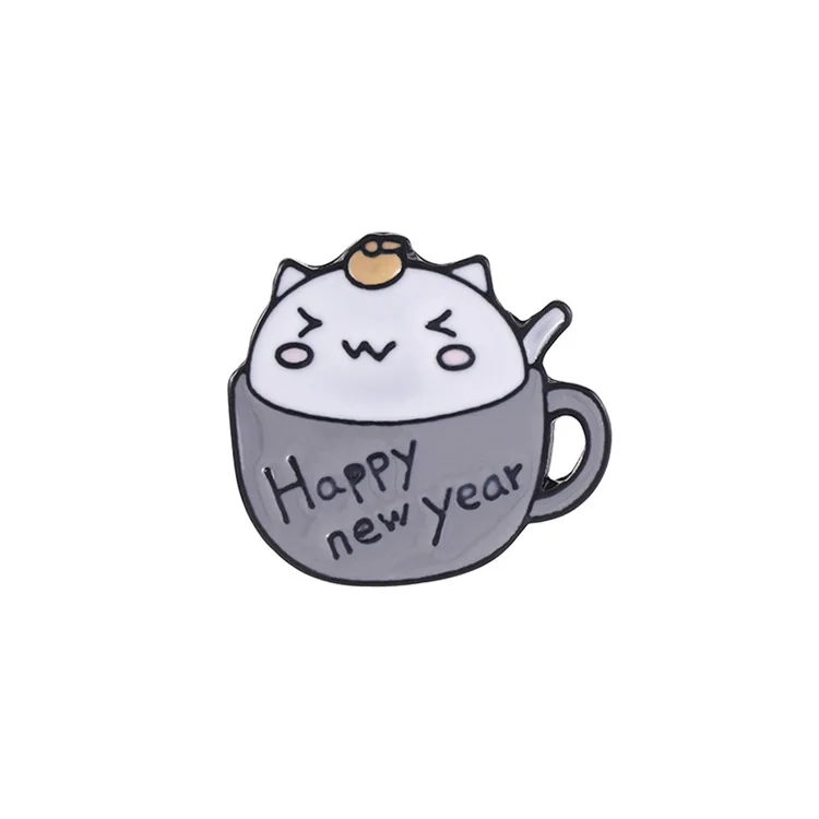 New arrival wholesale soft lapel pins custom coffee cup cat enamel pin set