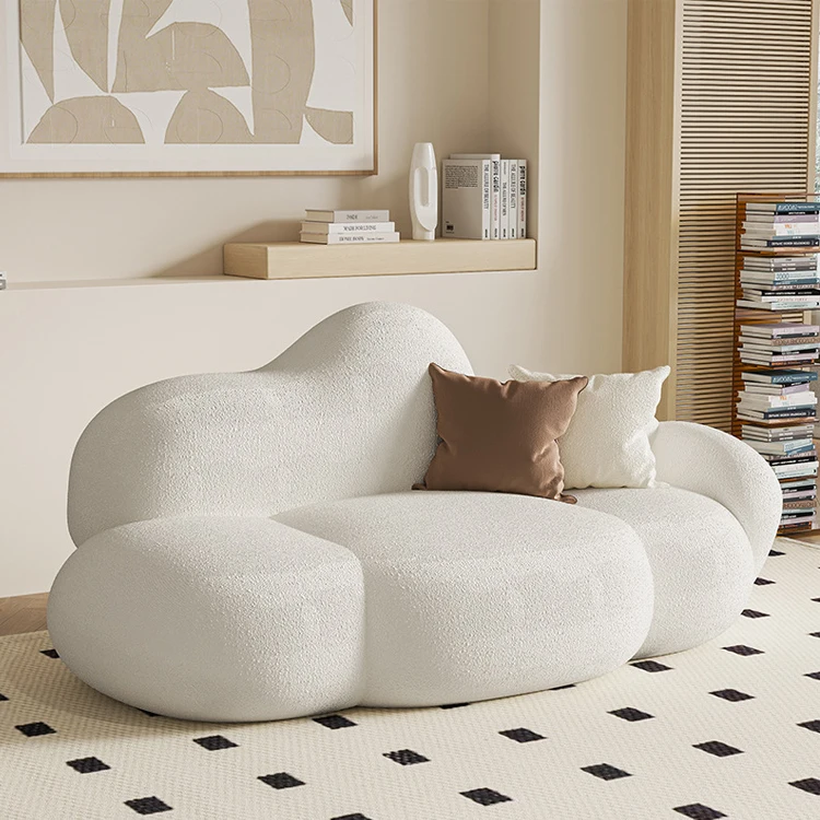 Flannel Lounge Chair white velvet Modular Leisure Sofa Couch Italian Minimalist Cream Apartment gold metal feet sofa