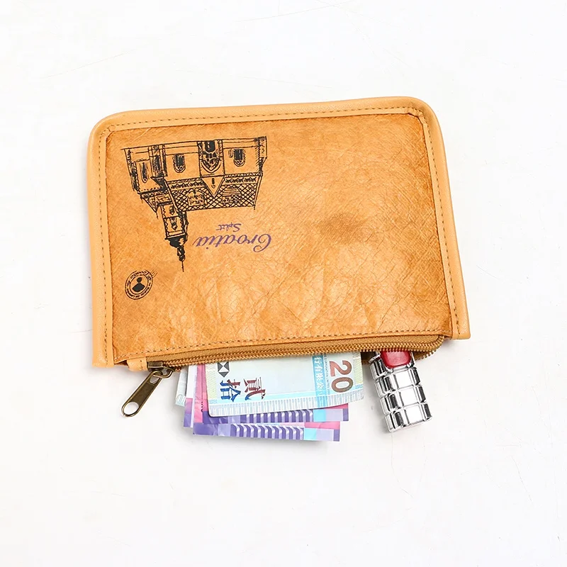 Factory custom durable coin  purse brown wallet  daily life  portable clutch bag  Tyvek  paper  waterproof  wallet