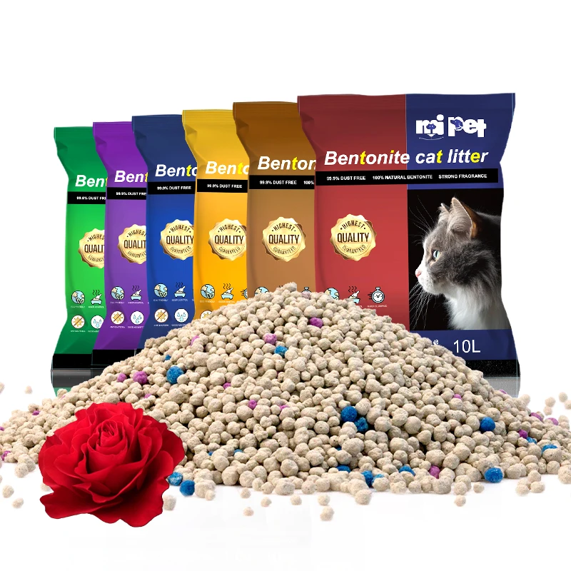 OEM / ODM Rose Flavor Dust-Free Strong Clumping Cat Litter Sale Ball Shaped Bentonite Cat Litter
