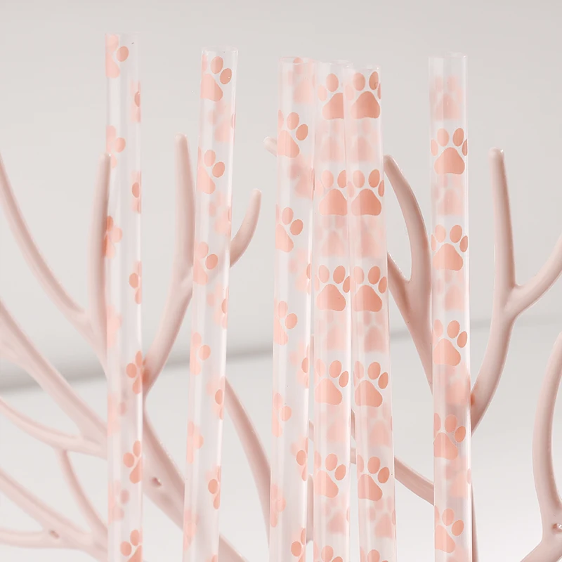 reusable paw printing drinking straws, custom made clear 9 inch drinking straw with paw design, decorative  paw printing straws