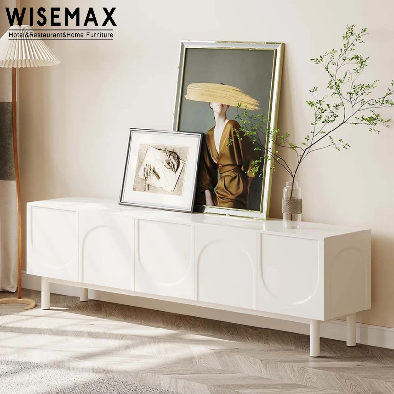 WISEMAX FURNITURE Italian home furniture minimalist wood tableware cabinet white metal base side storage cabinet for dining room