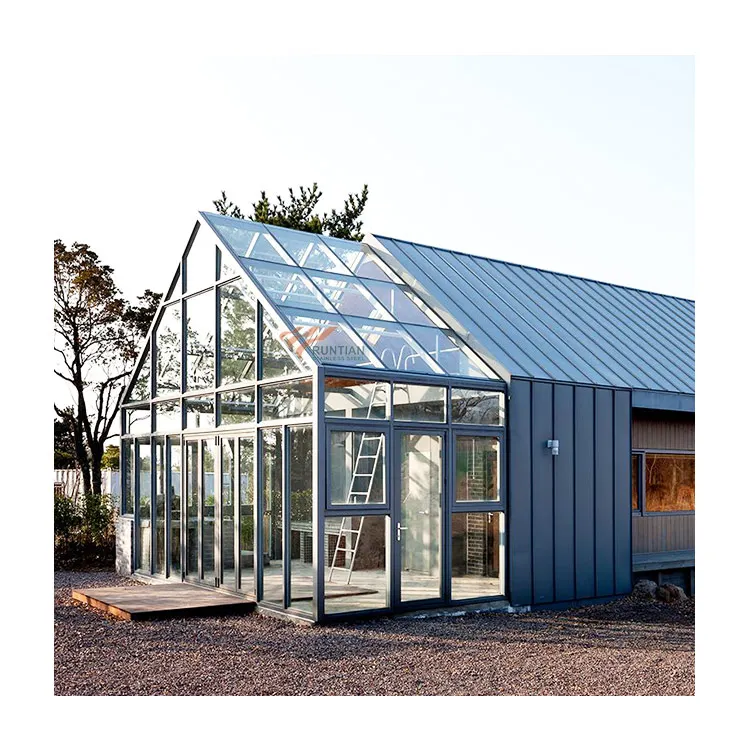 Wholesale germany hardware sliding frosted privacy glass door prefab glass house curved solar power sunroom