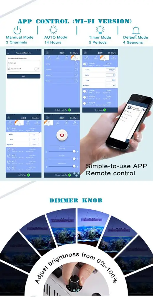 
Popular WiFi APP Knob control coral reef fish tank aquarium led lights 