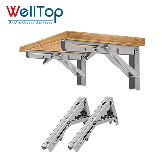 New Arrivals Folding Shelf Bracket Triangle L Angle Hidden Stainless Steel Collapsible Wall Mounted for Table Work Bench