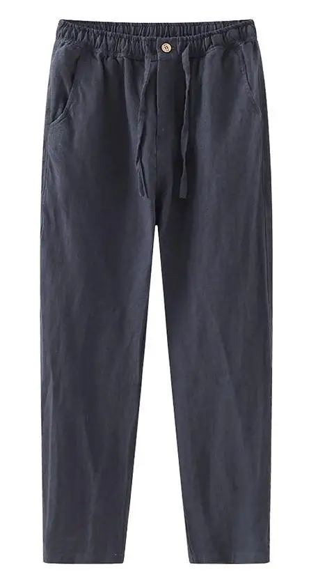 Customized Mens Casual 100% Linen Pants Wide Leg Solid Color Lightweight Elasticated Waist Straight Leg Linen Trousers