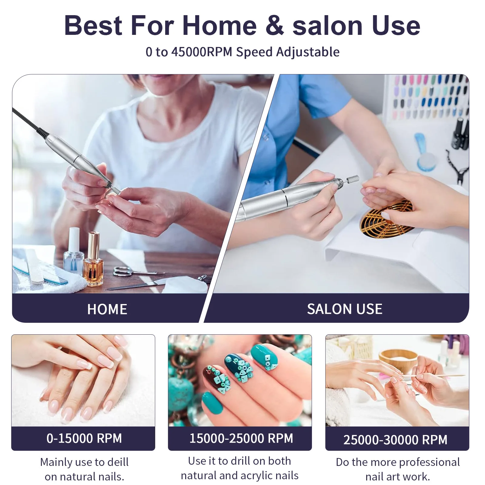 New Professional V4Rechargeable Electric Nail Drill 45000 RPM Power Storage Portable Electric Nail Polisher