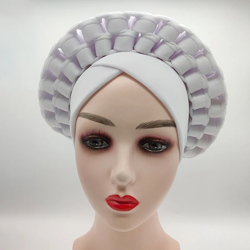 Wholesale 2022 fashion wedding headwear plain handmade Auto Gele already made ladies nigerian african head wraps