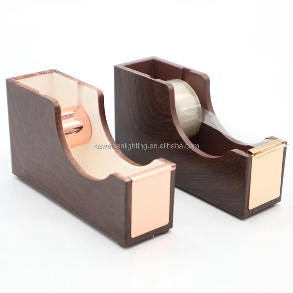 Office Stationary Equipment Desktop accessories Dark Wood Grain Acrylic Tape Dispenser Tape Cutter with Rose Gold Blade