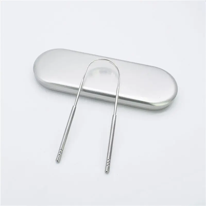 2021 Oral Hygiene Tongue Cleaning Stainless Steel Tongue Cleaner Metal Tongue Scraper Set For Fresher Breath Ts-018