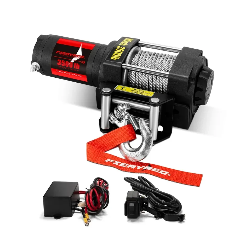 FIERYRED IP67 Waterproof 12V 3500lb Electric Winch With Remote Corded Control and Wireless Remote Control for UTV ATV Boat