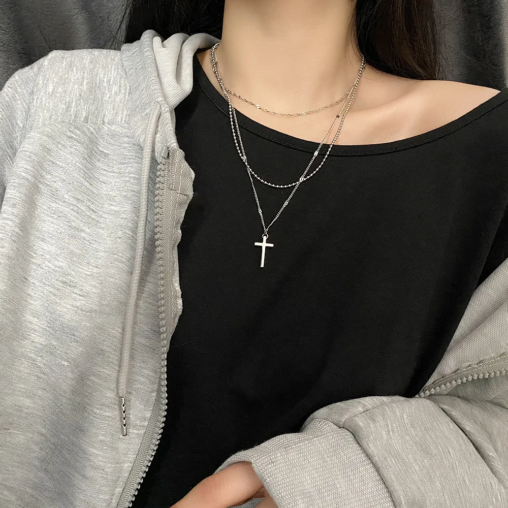 China Wholesale Stainless Steel Cross Necklace Gold And Silver Layered Cross Necklace For Men