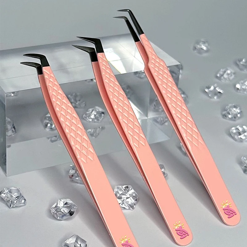 Private Label Stainless Steel Pink Eyelash Applicator Volume Lash Tweezers Private Label Eyelash Extension Color Tweezer