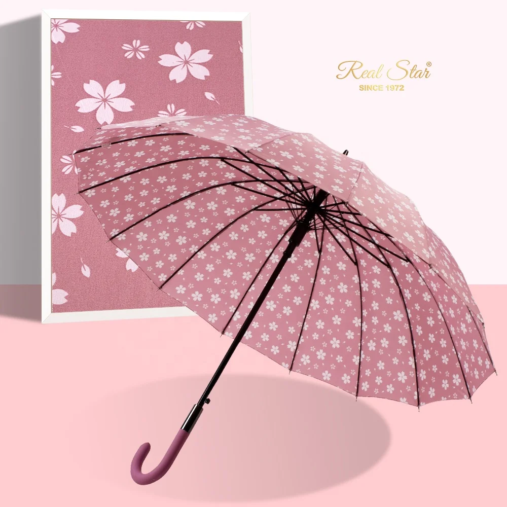 RST Sakura Umbrella 16 ribs Cherry Blossom woman flower printing long umbrella