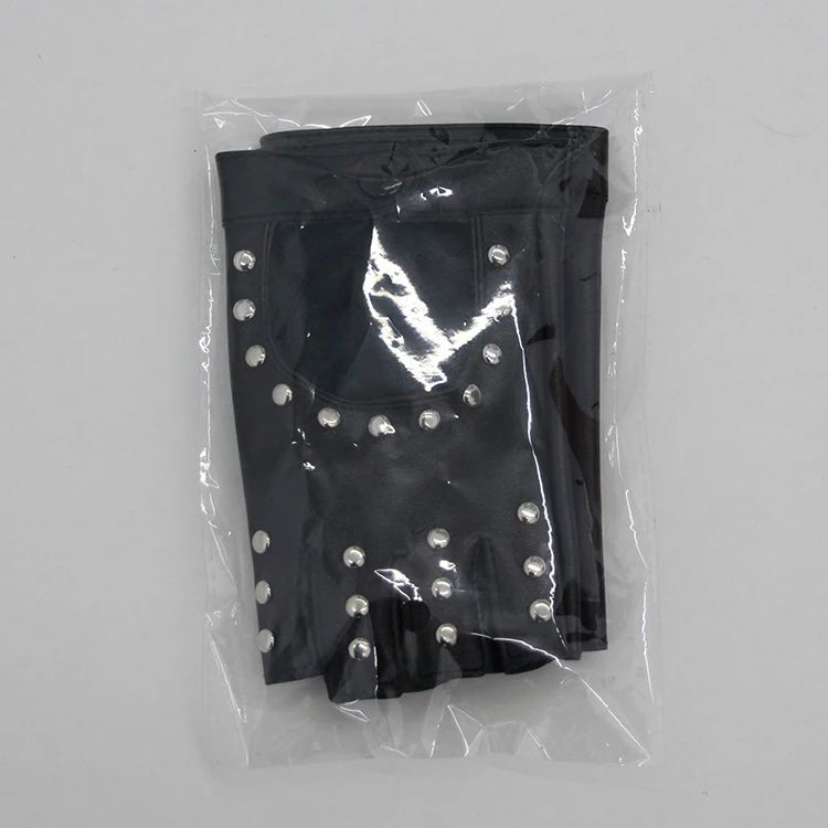 
Ladies Fitness Faux Leather PU Metal Rivet Summer Non-slip Free Size Sports street dance stage Half finger Gloves 