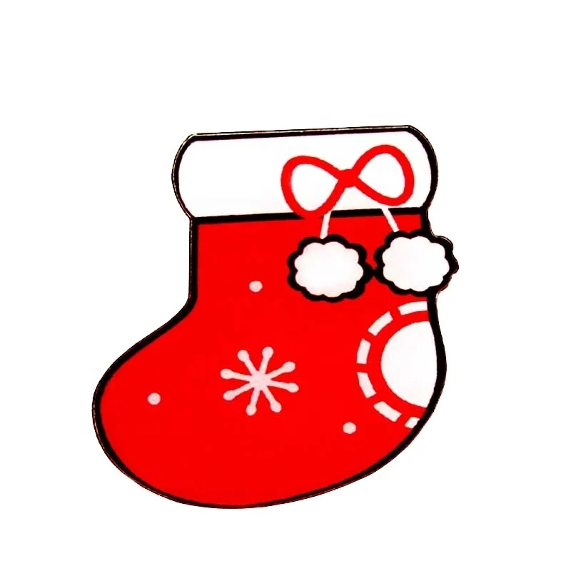 Custom red Christmas socks acrylic Offset print lapel pin Wholesale Manufacturer fashionable design various Badge Brooch