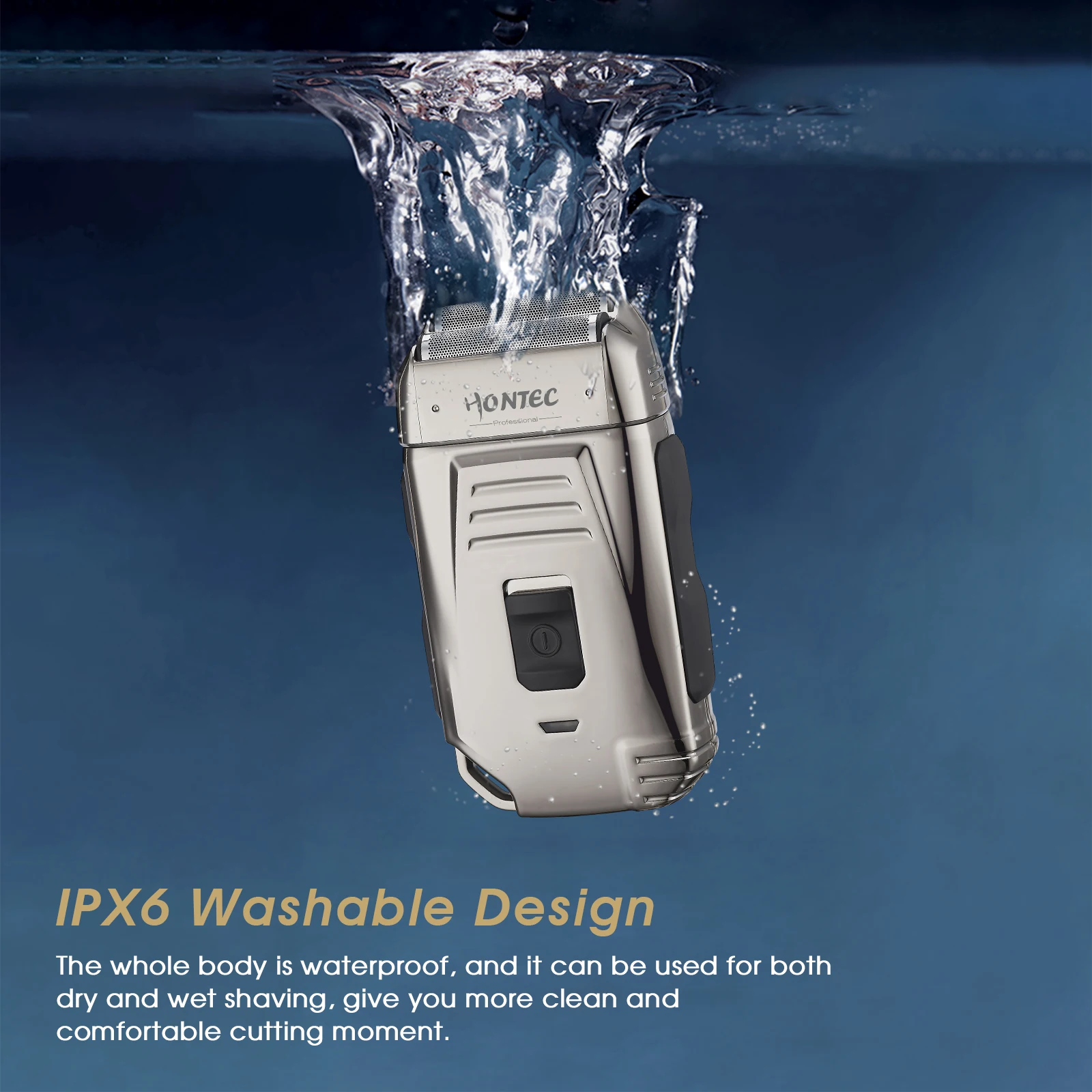 Hontec MR-108A staggered-head foil shaver blade portable USB rechargeable face beards shaving machine IPX6 waterproof  razor