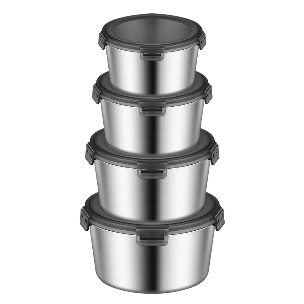 Set of 4 Piece Meal Prep Container Round Bento Lunch Box with Lids Stainless Steel Food Storage Container For Kitchen Freezer