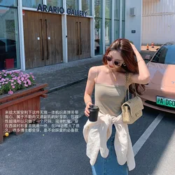 Летняя новая стильная женская кофта из ледяного шелка, длинное бесшовное латексное нижнее белье с накладкой на грудь и красивой спинкой