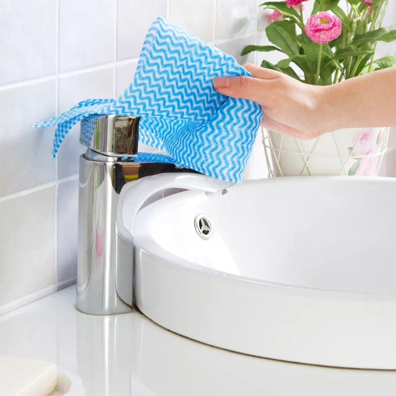 50 Pcs Lazy Rag Washable Dish Paper Roll Towel Cloth With Paper Rack Disposable Dish Paper Tissue Wipes For Home