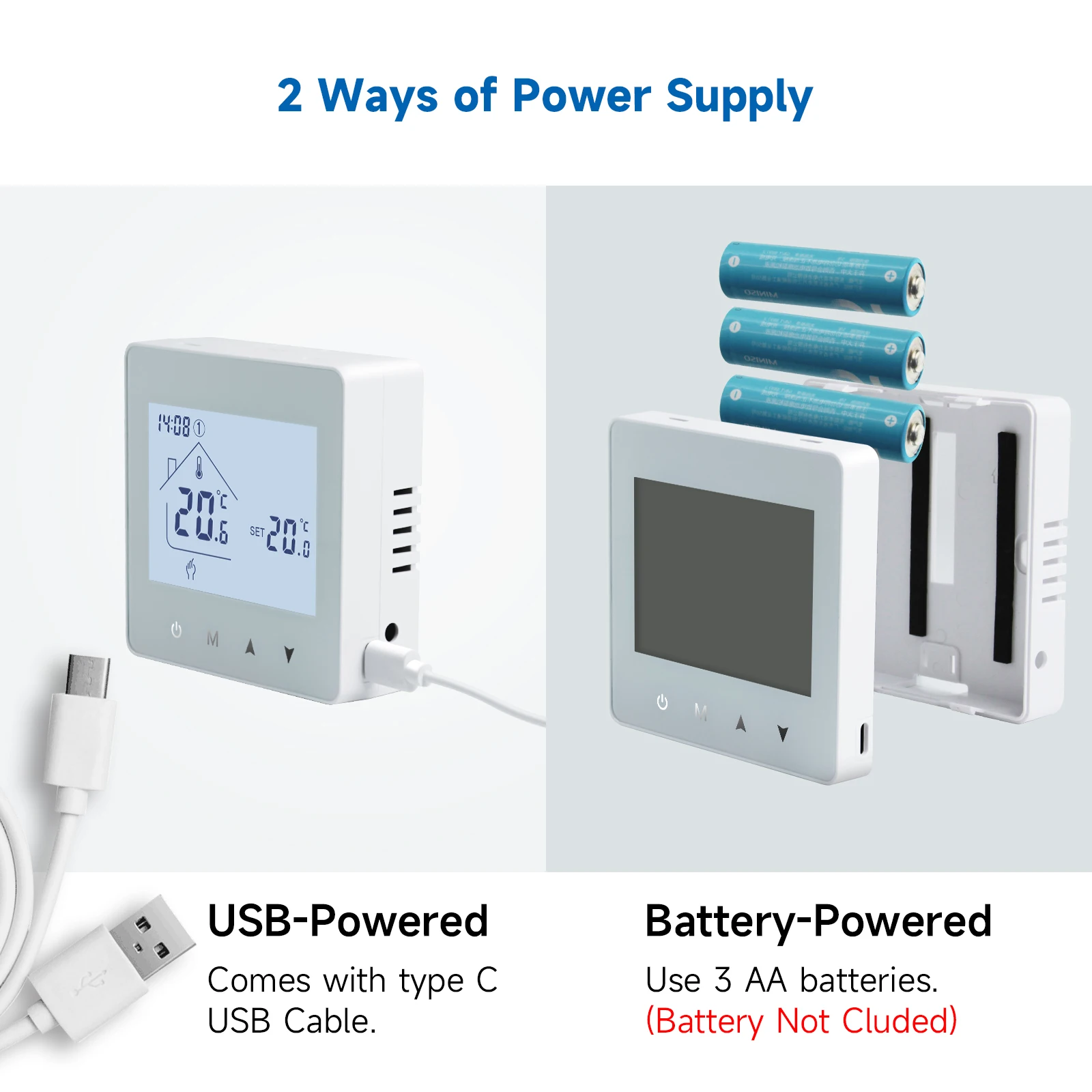Beok BOT-R6X Battery and USB powered Gas Boiler Heating Thermostat Wifi Voice Control Weekly Programmable Function Thermostat