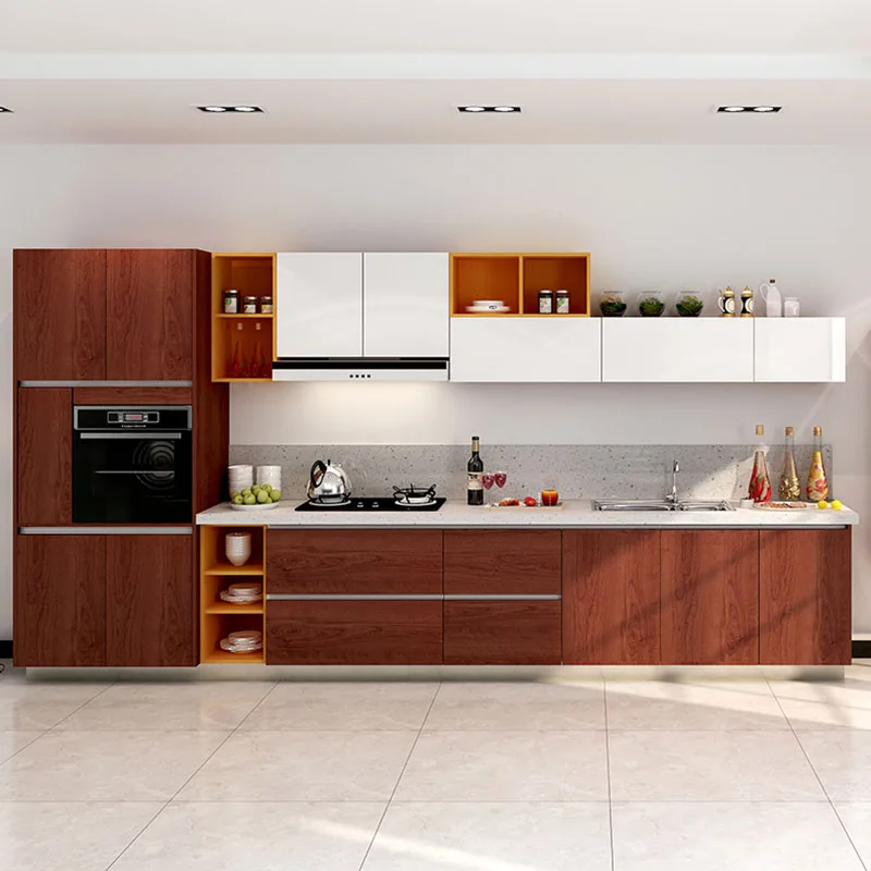 China Foshan Modern Cheap Melamine Kitchen Cabinets Small Wood Kitchen