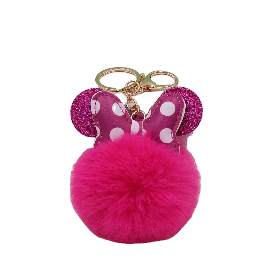 Pompom Polka Dot Mouse Bow Plush Key Chain Creative Cartoon Hairball Bag Key Pendant Car Key Chain