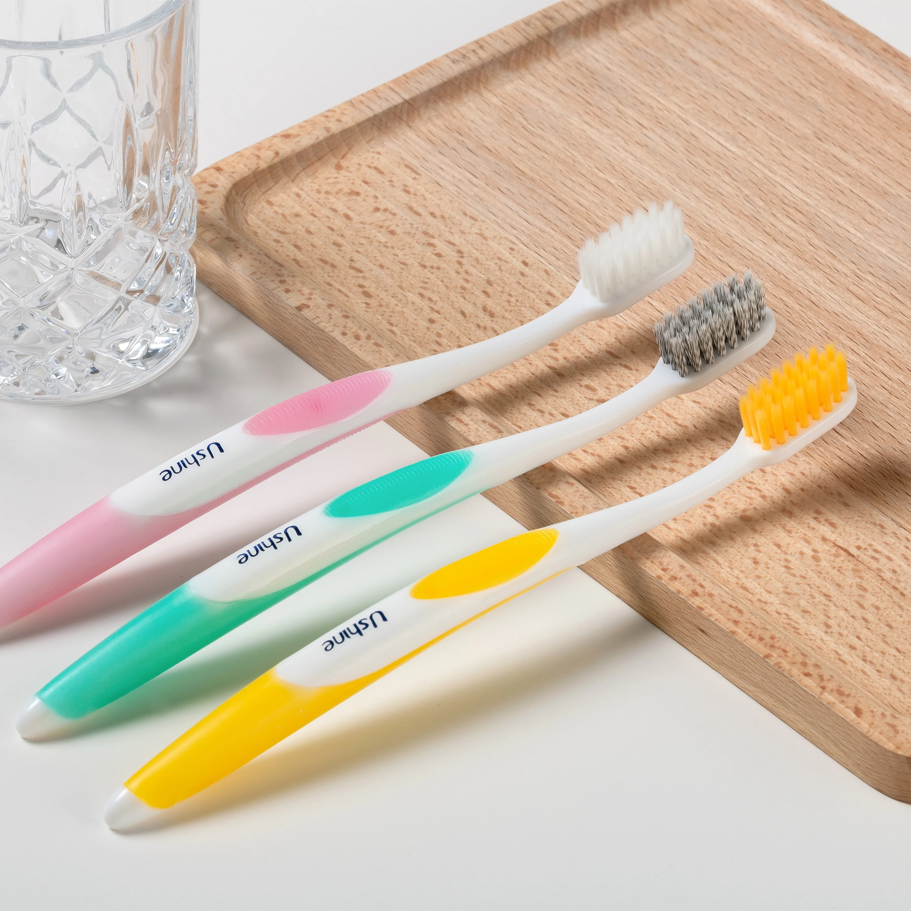 High quality ISO CE ROHS  approved massage gum adult toothbrush  double coloured bristles Wholesale OEM free sample Customized
