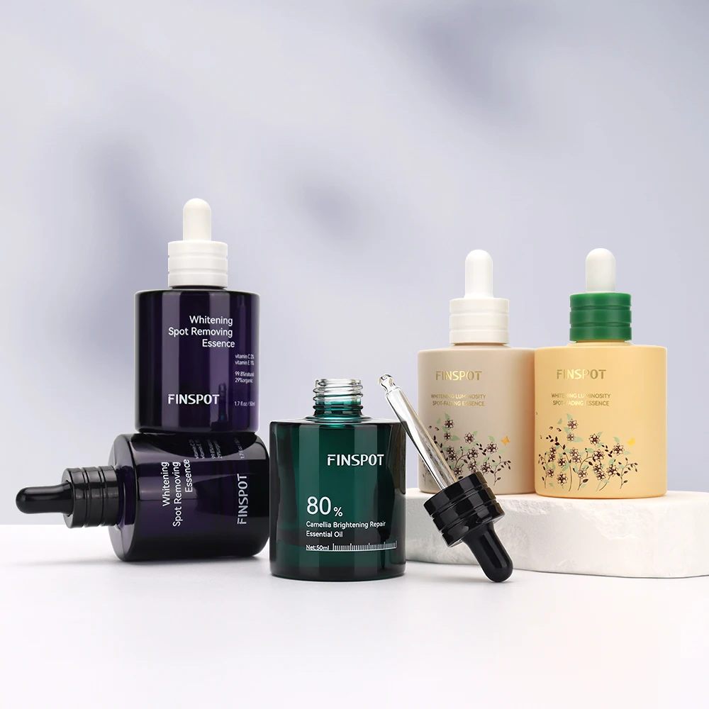 Premium Yellow Purple Dark Green Glass Serum Bottle With Dropper Thick Essential Oil Bottle Logo Glass Bottle Dropper Packaging