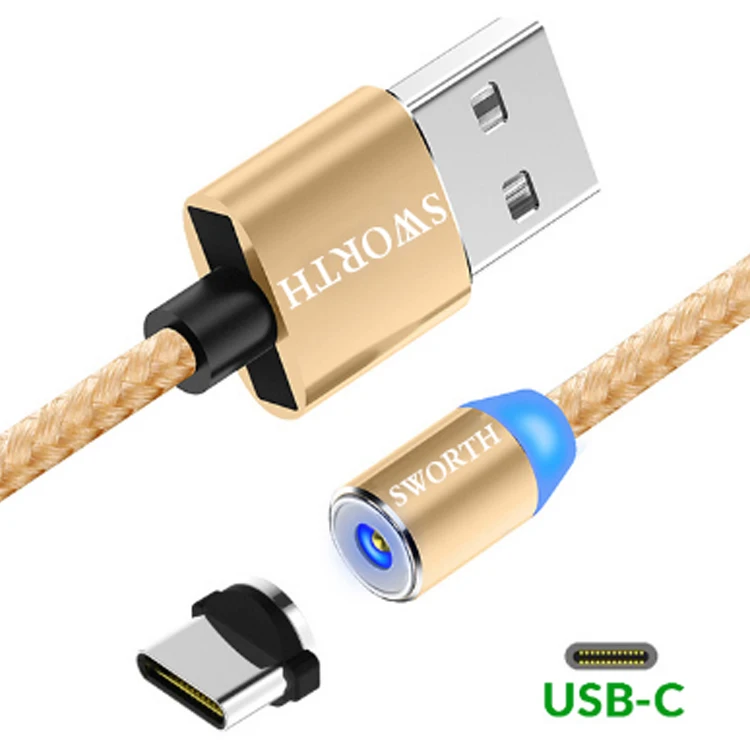 
Fast Speed TYPE C USB Data Cable Round LED Nylon Magnetic USB Cable 