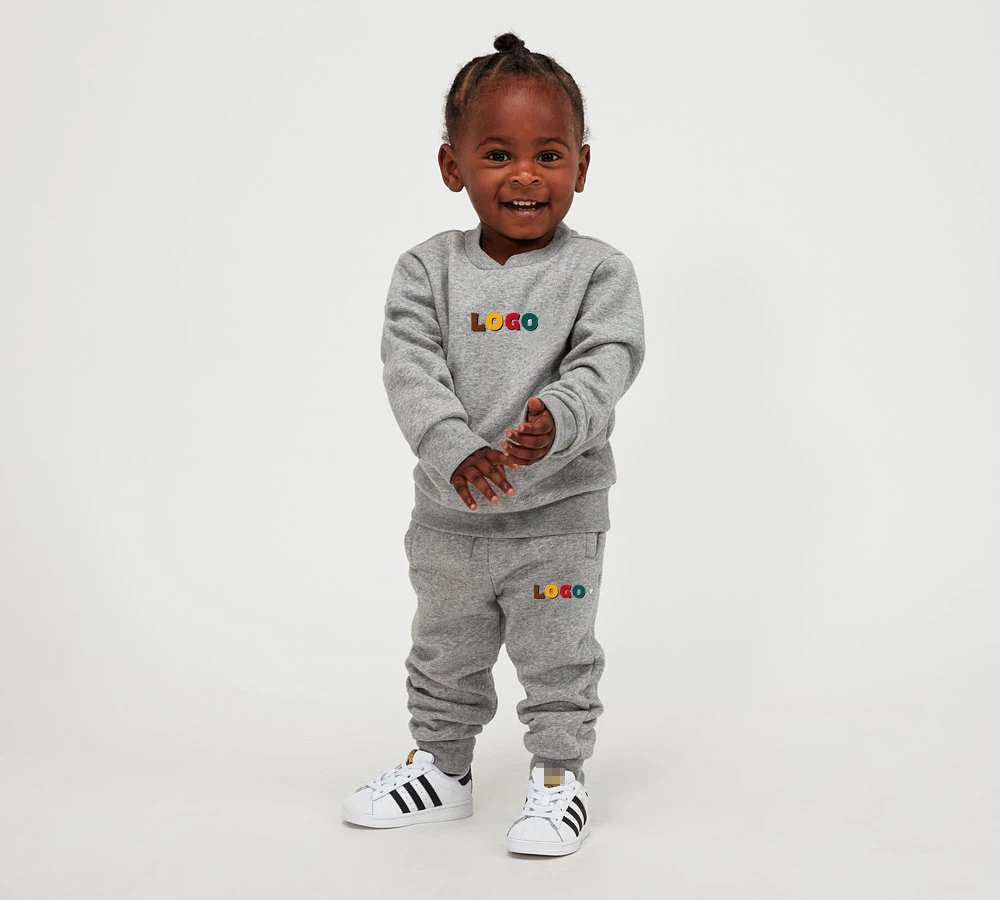 OEM Fashion Custom Logo Joggers Set Wholesale Girls Track Suit Kids Crew Neck Plain Tracksuit