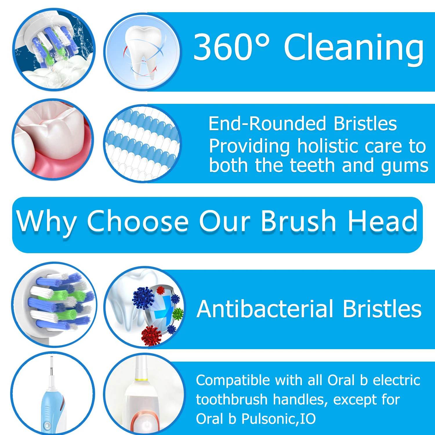 Good market heads for rotary electric toothbrush 360 degree spare heads copper-free EB50