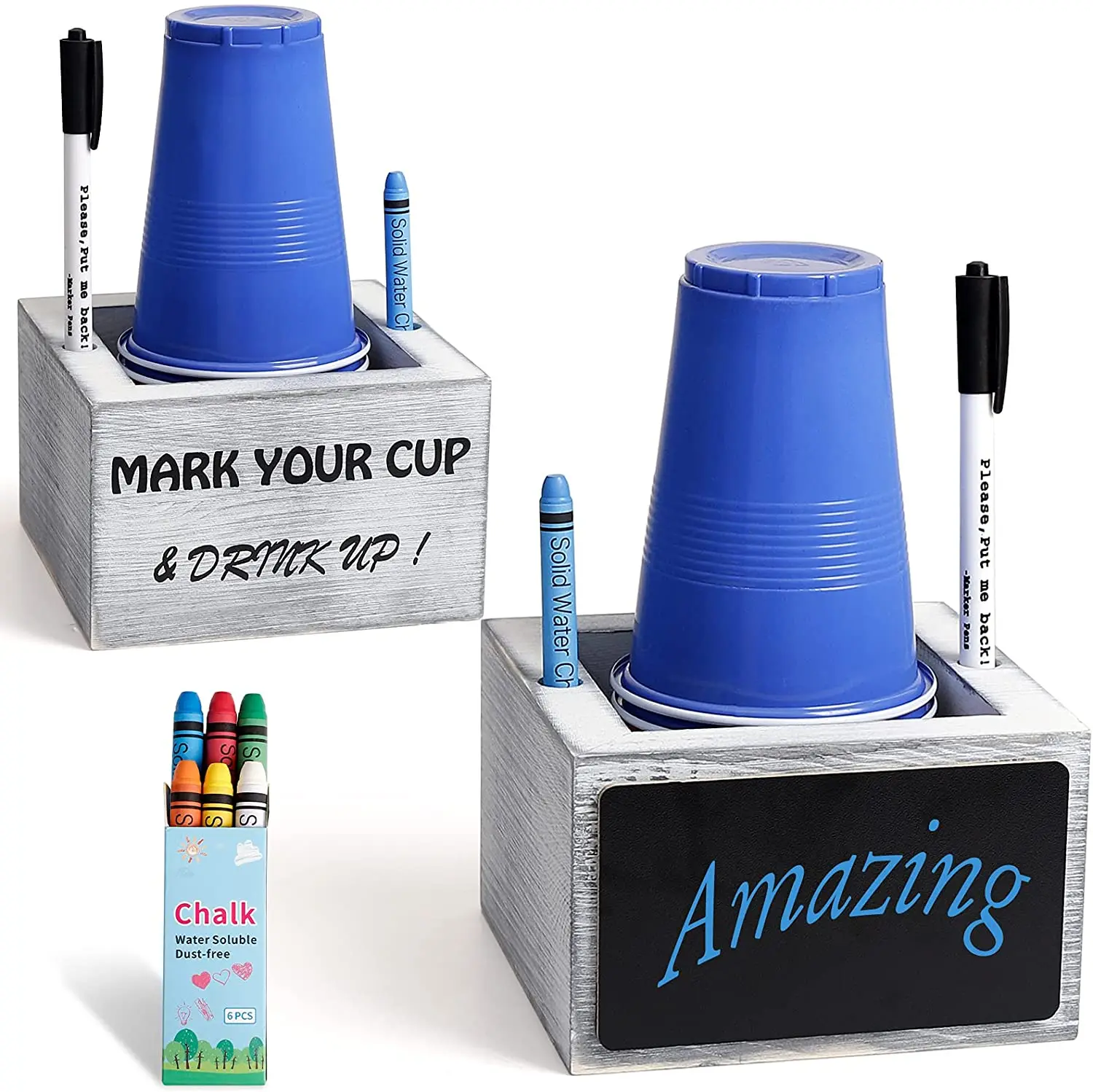 Wedding Rustic Disposable Party wood Solo Cup Holder with Erasable Chalkboard