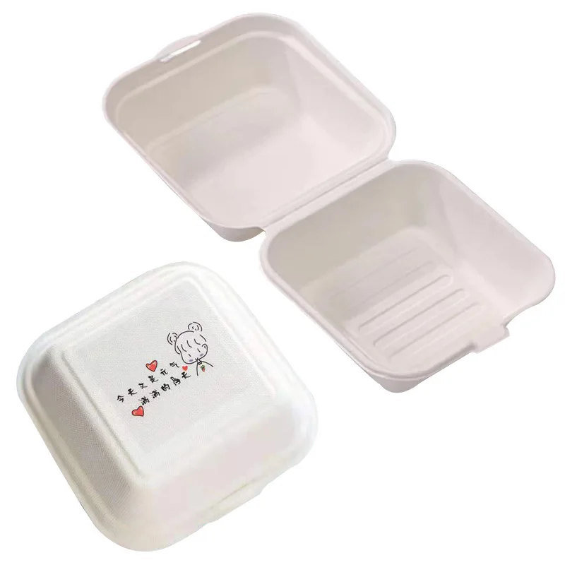 Factory Wholesale Cake Lunch Box Pulp Burger Lunch Box Biodegradable Food Container Hand-painted Cake Roll Fruit Box