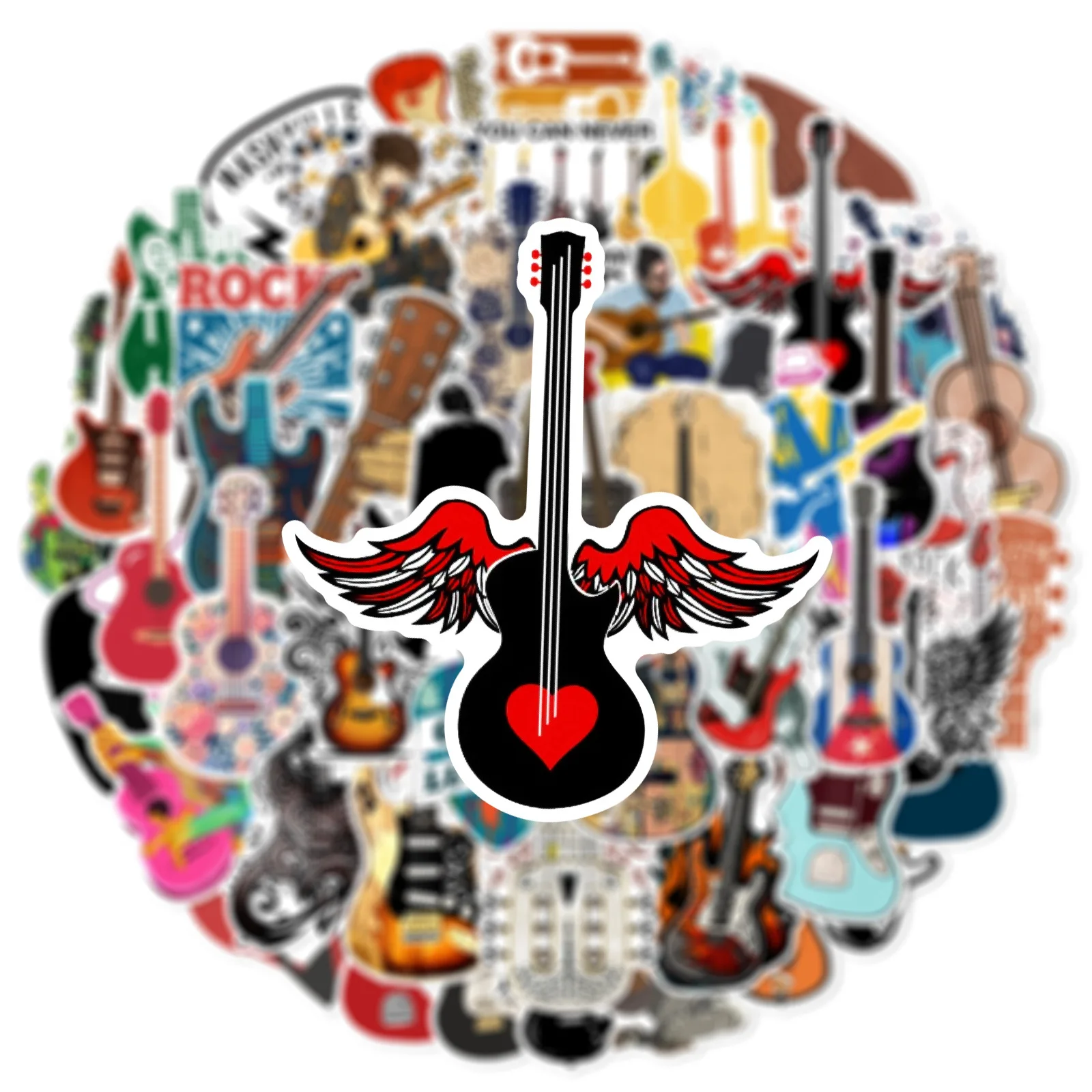 50PCS Vintage rock band musical instrument retro guitar sticker