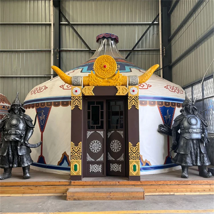 Outdoor Waterproof Wooden Mongolian Yurt House Canvas Glamping Tent with Bedroom and Stove