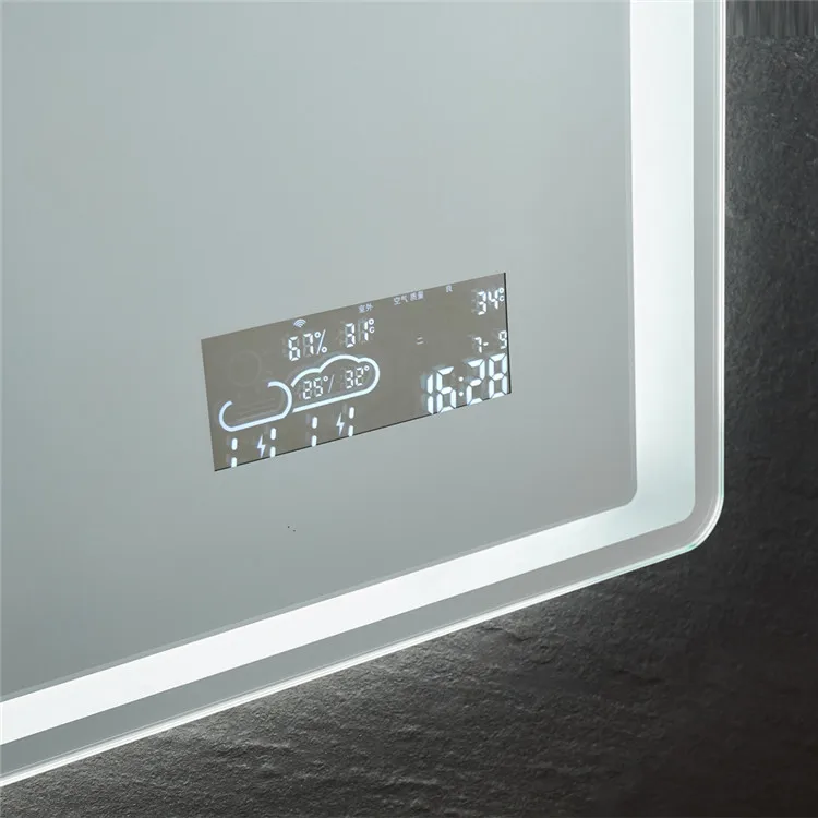 Stainless Steel framed Modern Style Smart Anti-Fog And Weather Forecast Bathroom LED Makeup Mirror