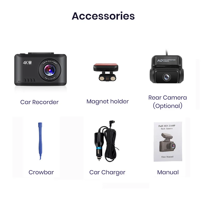 Yikoo OEM 4K видеорегистратор WiFi Двойная видеокамера опция 3840*2160P 30FPS Ultra HD DVR GPS трекер автомобильная