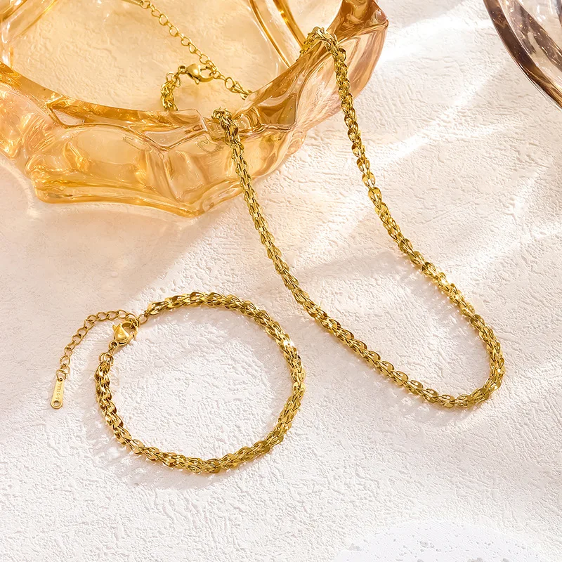 Stainless Steel Creative Belt Chain Bracelet Necklace Set Gold New Chain Set Beach Holiday Party Jewelry Gift