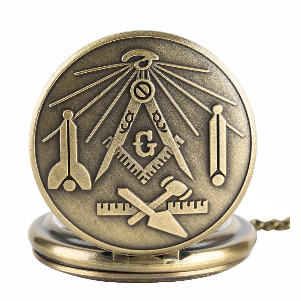 Wholesale Antique Bronze Masonic Pocket Watch with Watch Chain