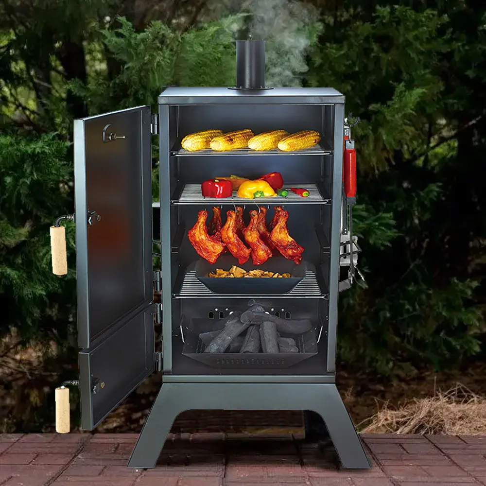 Black Vertical Propane Smoker with Temperature & Smoke Control, Four Removable Shelves